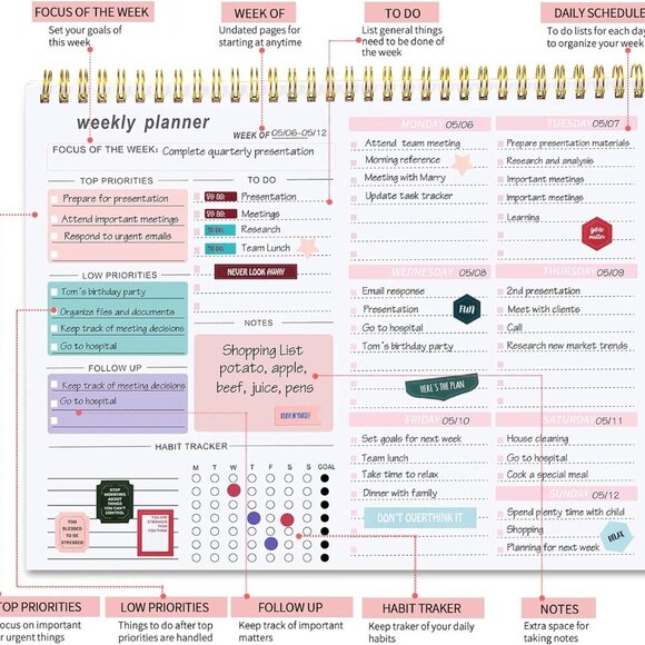 Weekly To Do List Notepad, 8.5''x11'' Weekly Desk Planner with 52 Tear Off Sheet - Picture 2 of 6